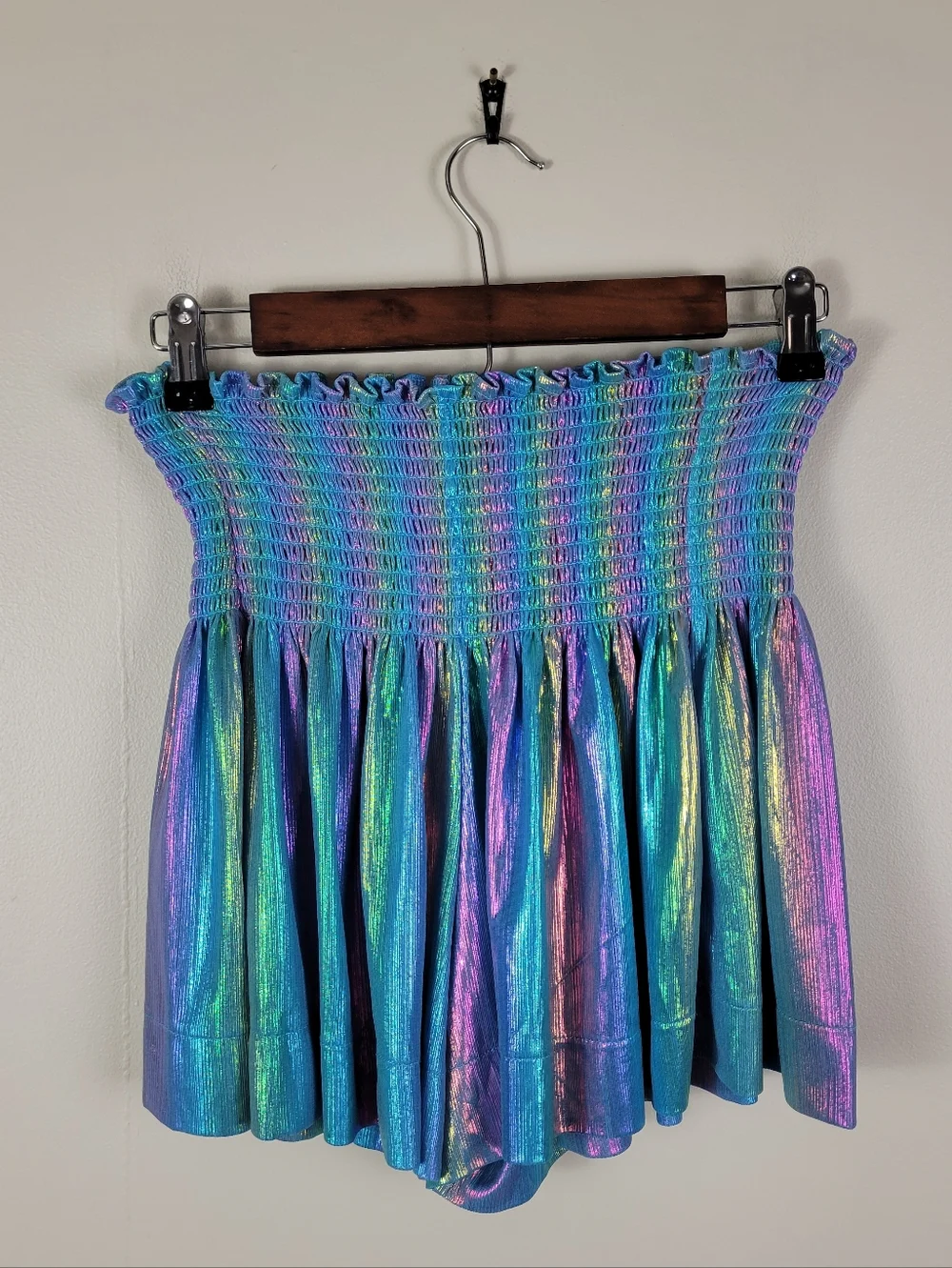 Queen Of Sparkles Rainbow Blue Iridescent Swing Shorts
